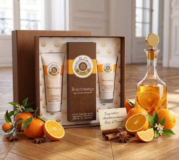 Roger & Gallet Coffret Bois D'Orange Eau fraiche parfumée 200ml Femme + Gel bain douche 75ml + Lait hydratant 50ml