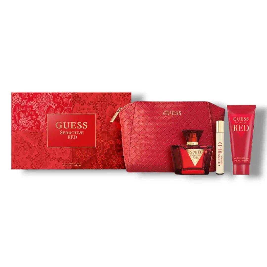 Guess - SEDUCTIVE RED Coffret -Eau de Toilette 75ml + Miniature 15ml +Lait Corporel 100ml + trousse de Toilette -
