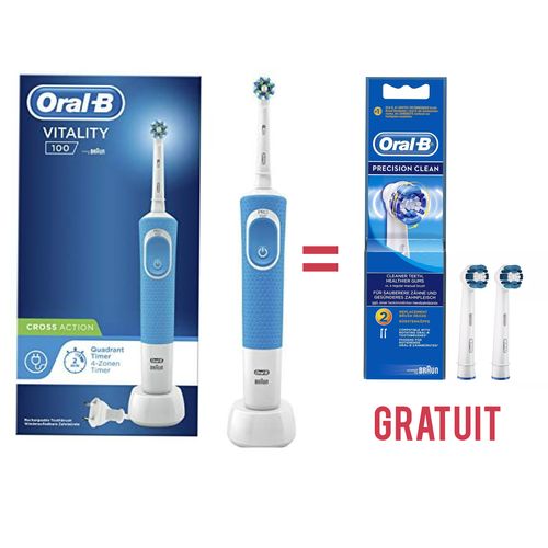 Oral B - Brosse À Dents Électrique Vitality100 Bleu+Pack 2 Bossettes Gratuit