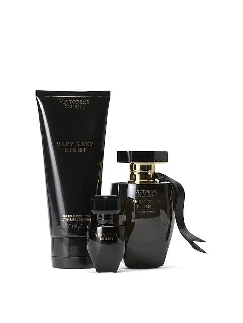 Victoria's Secret VERY SEXY NIGHT Fragrance Trio: Eau de Parfum 50ml + Mini Eau de Parfum 7.5ml + Lotion Parfumée de luxe 100ml
