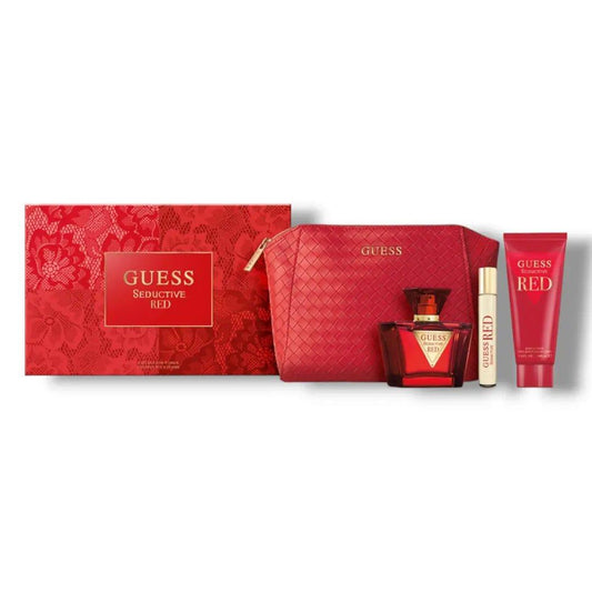 Guess - SEDUCTIVE RED Coffret -Eau de Toilette 75ml + Miniature 15ml +Lait Corporel 100ml + trousse de Toilette -